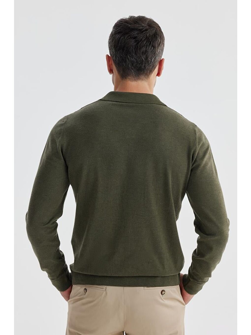 Haki Slim Fit Yün Kaşmir Karışımlı Desenli Polo Yaka Triko-3