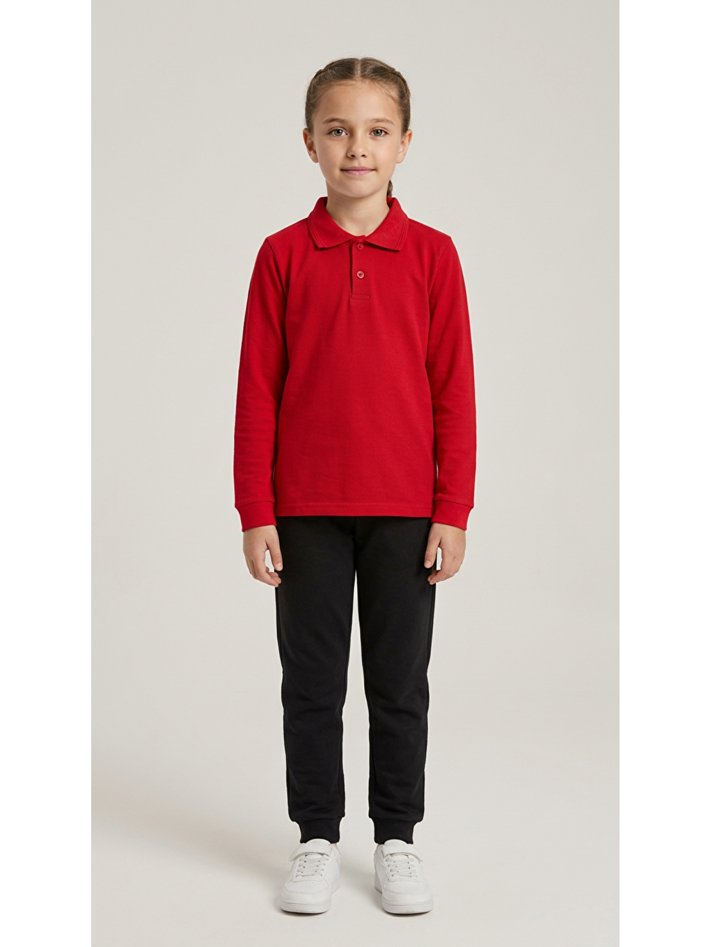 Kırmızı Kız Çocuk Okul Uzun Kol Polo Yaka Lakost