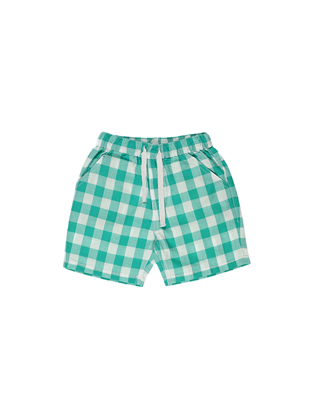 Erkek Bebek Beli Lastikli Kareli Yeşil Şort