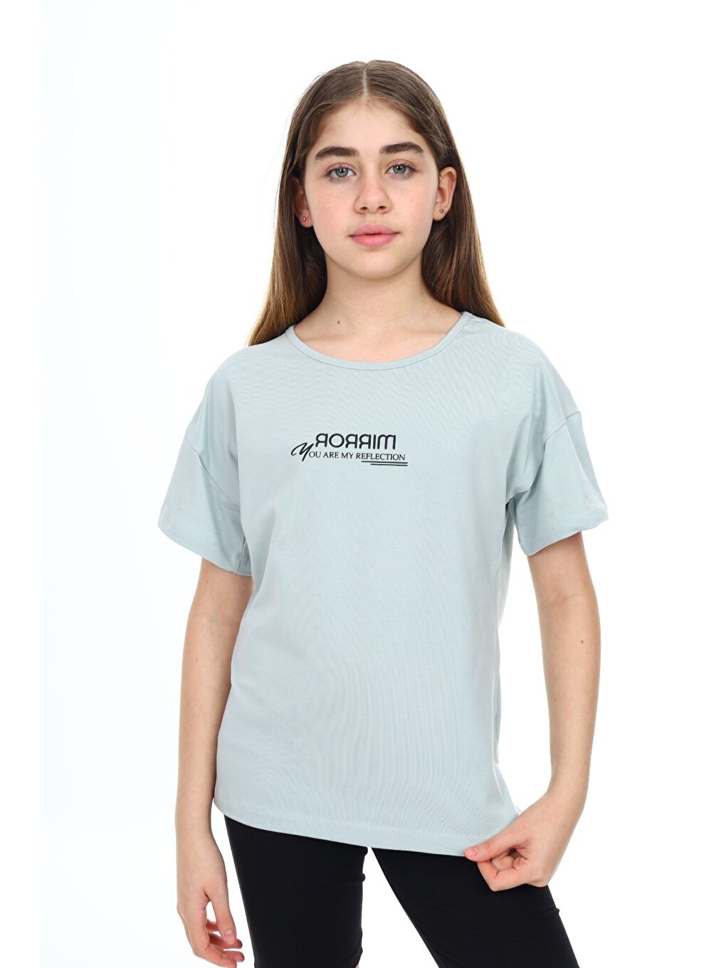 Ekru Kız Çocuk Baskılı Bisiklet Yaka Kısa Kollu Tişört