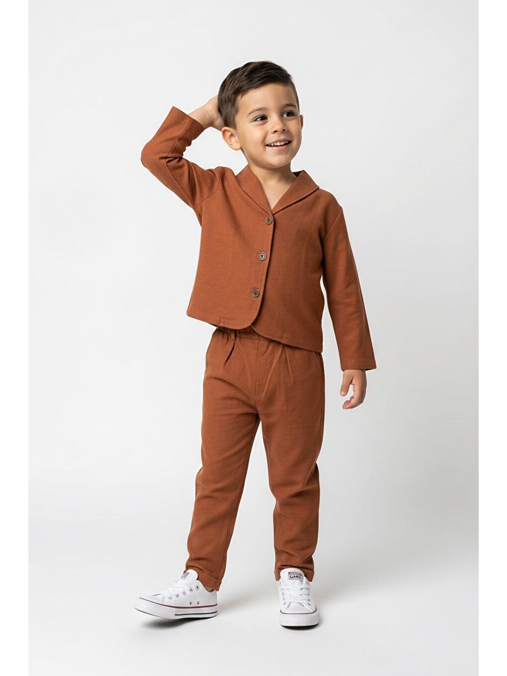 Kahverengi İkili Viskon Ceketli Takım-1