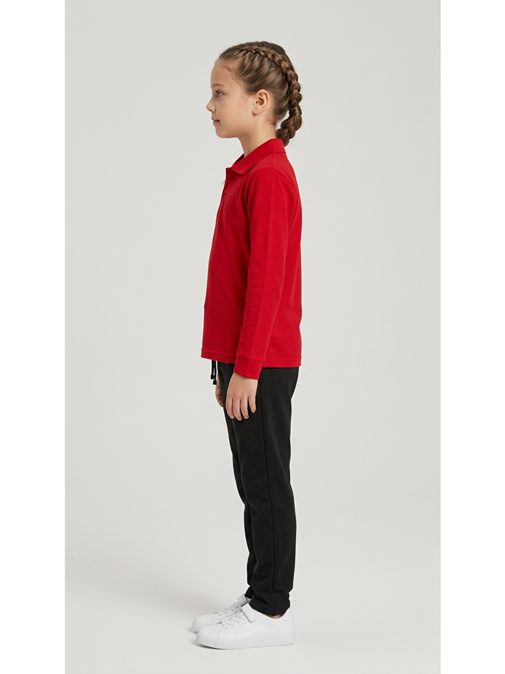Kırmızı Kız Çocuk Okul Uzun Kol Polo Yaka Lakost-1