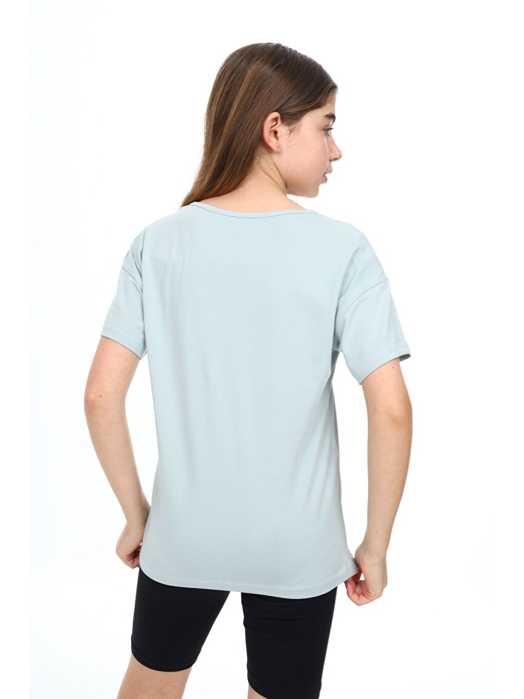 Ekru Kız Çocuk Baskılı Bisiklet Yaka Kısa Kollu Tişört-3