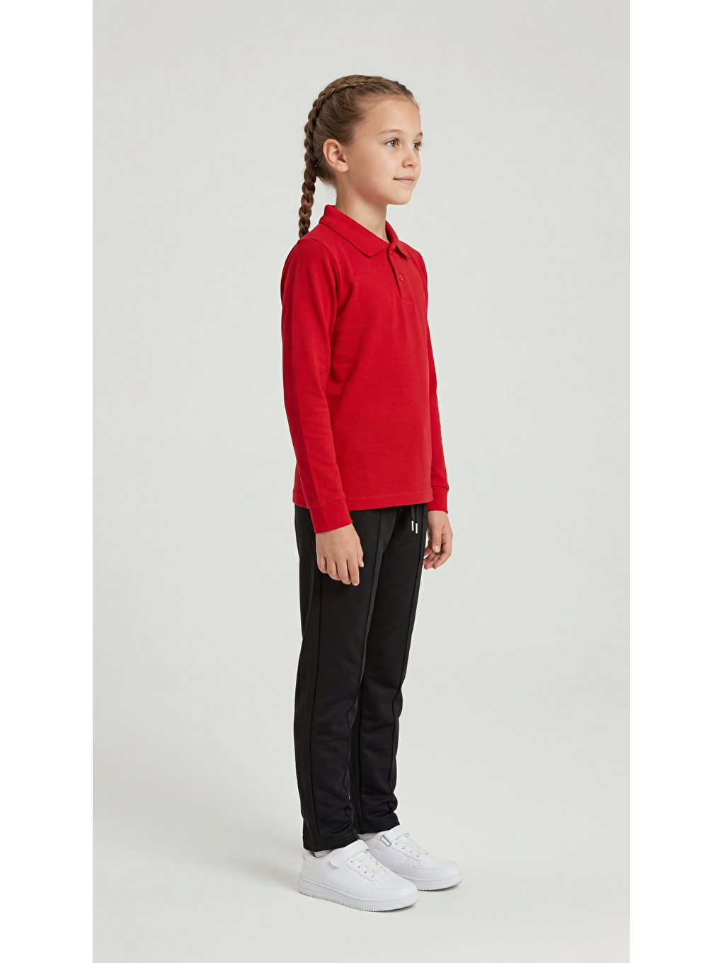 Kırmızı Kız Çocuk Okul Uzun Kol Polo Yaka Lakost-2