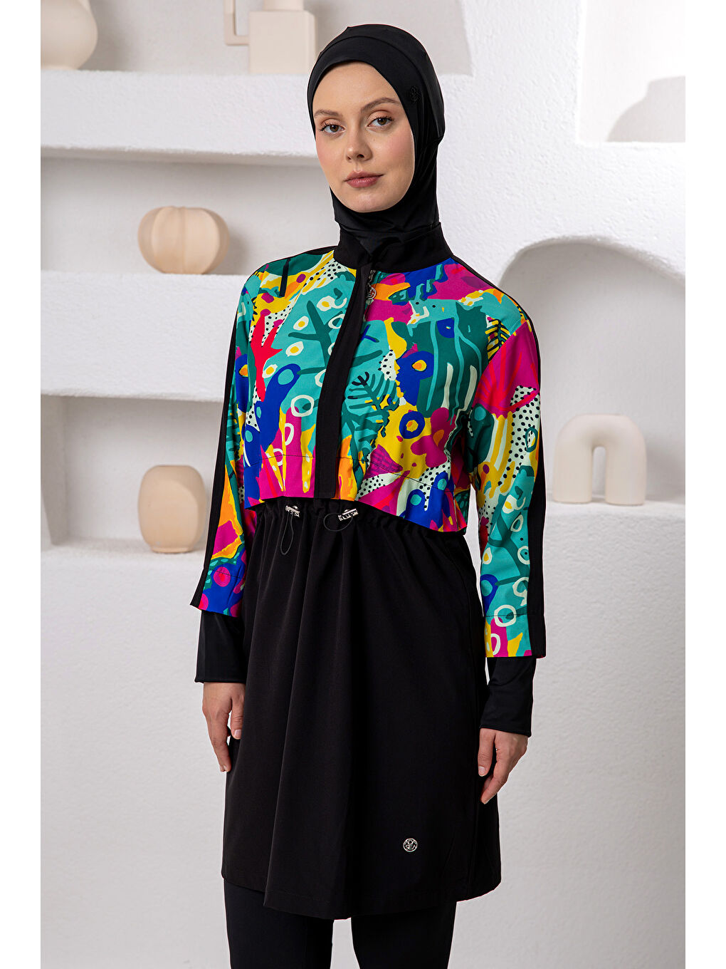 UV Korumalı Spor Elastan Tam Kapalı Tesettür Mayo 1205 Siyah01-1