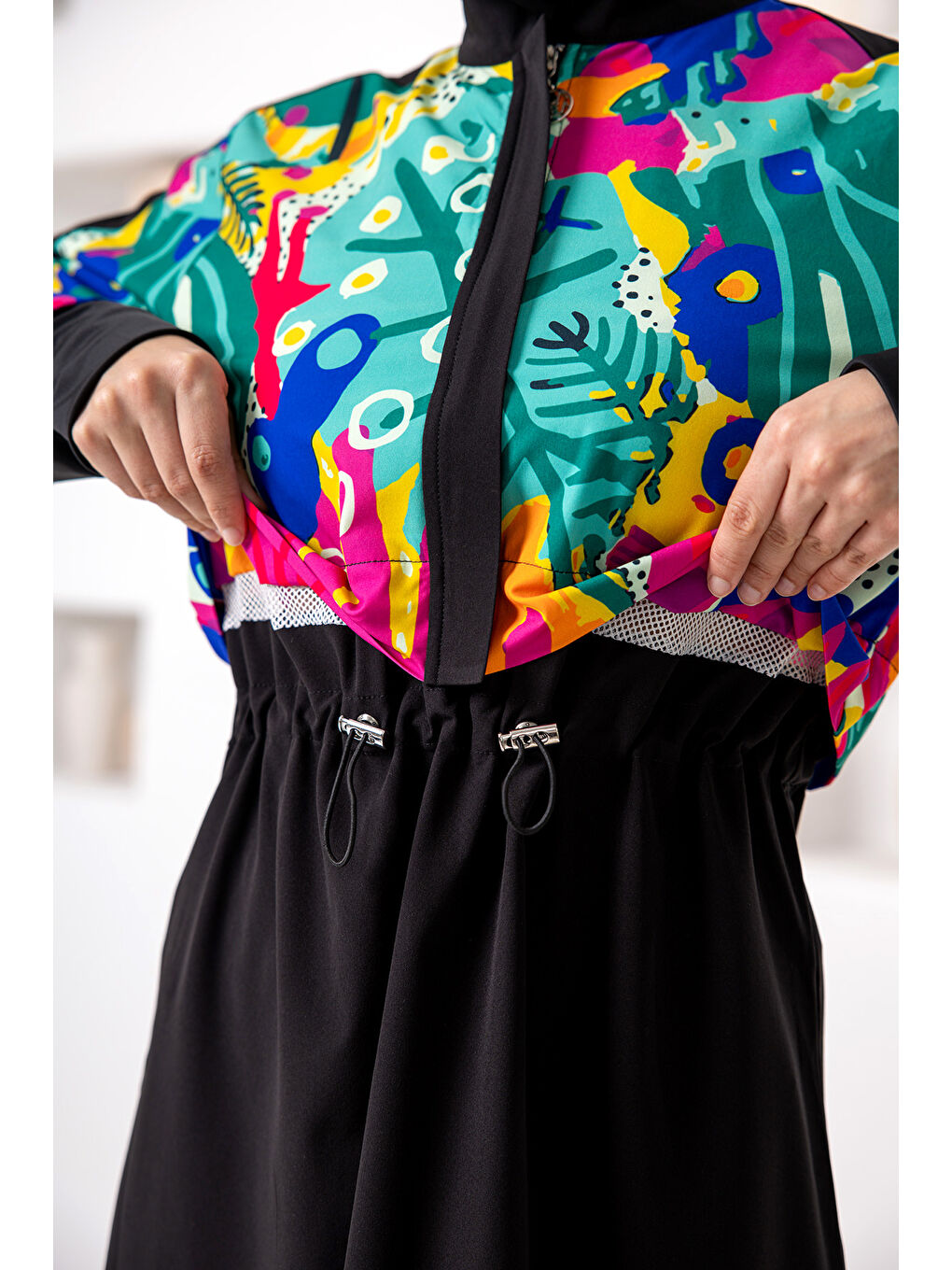 UV Korumalı Spor Elastan Tam Kapalı Tesettür Mayo 1205 Siyah01-2