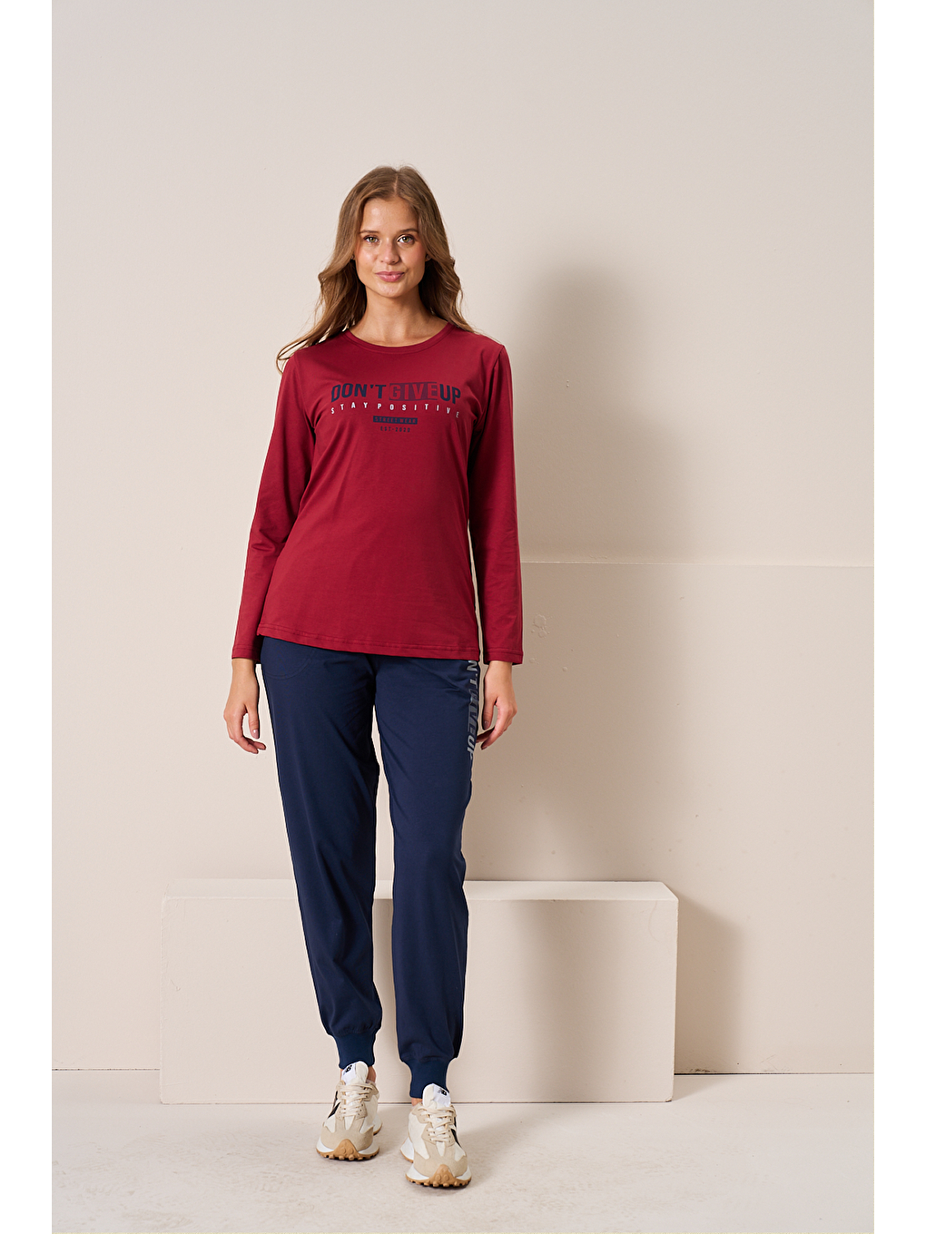 Kadın Penye Süprem Bisiklet Yaka Pijama Takım | Bordo 3198