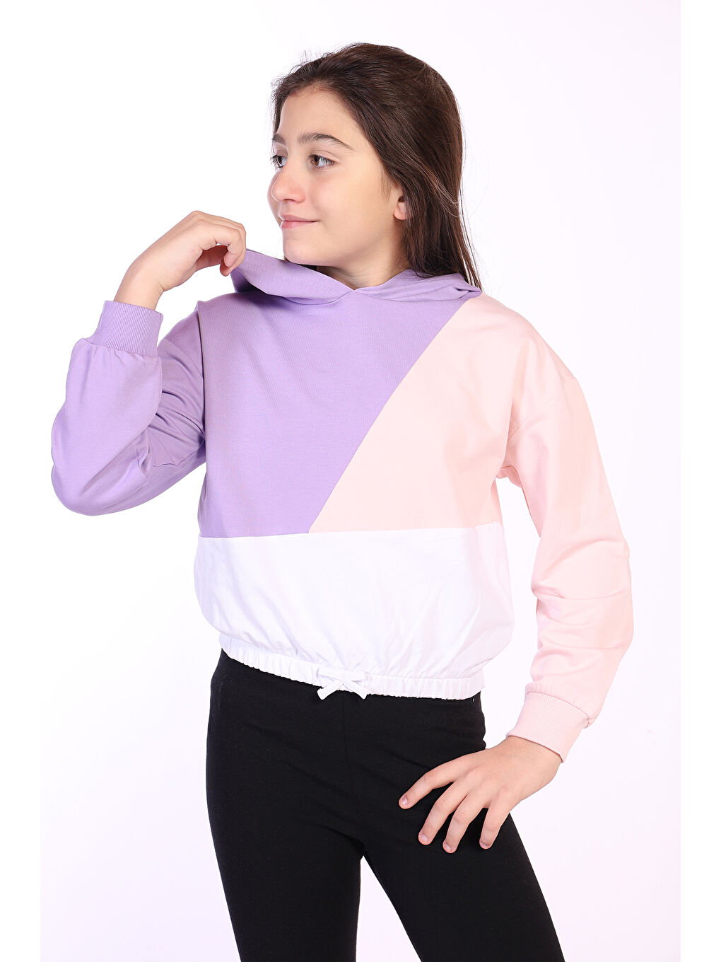 Toontoykids Lila Kız Çocuk Garnili Kapüşonlu Sweatshirt