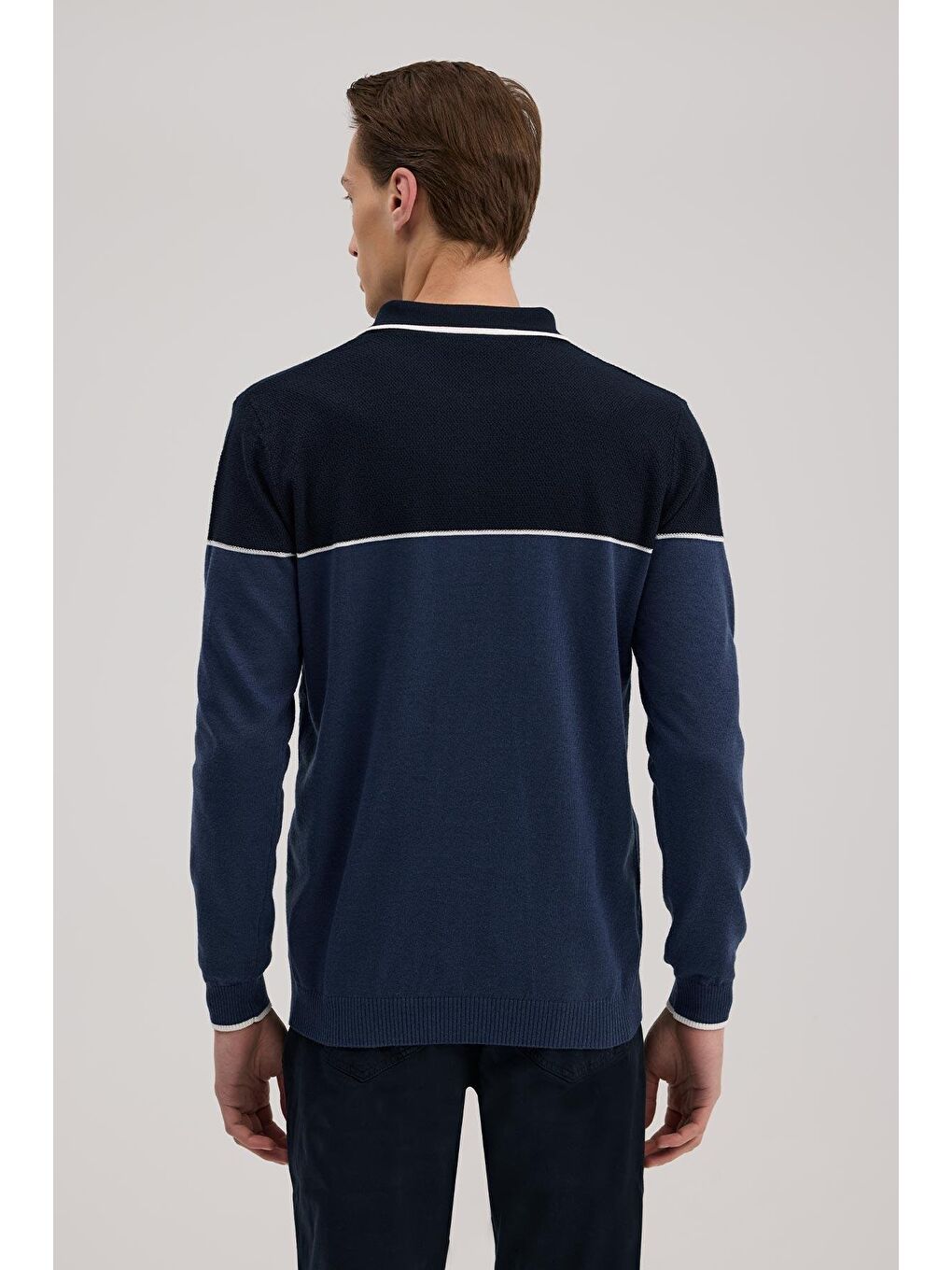 Mavi Slim Fit Fermuarlı Polo Yaka Triko-3