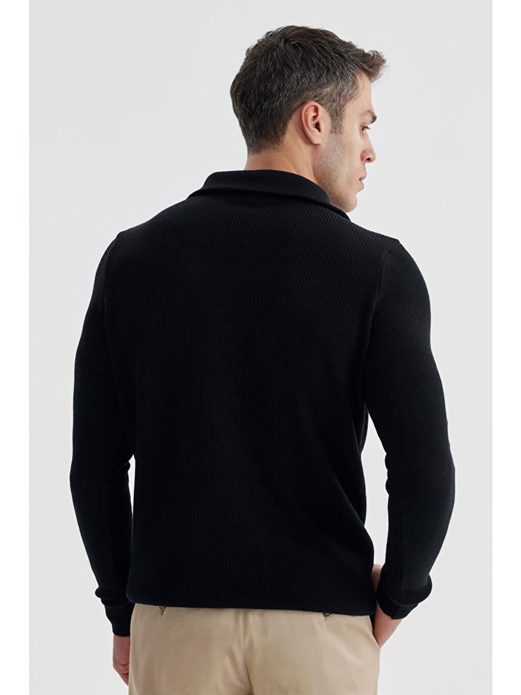 Lacivert Slim Fit Yünlü Fermuarlı Yaka Triko-3