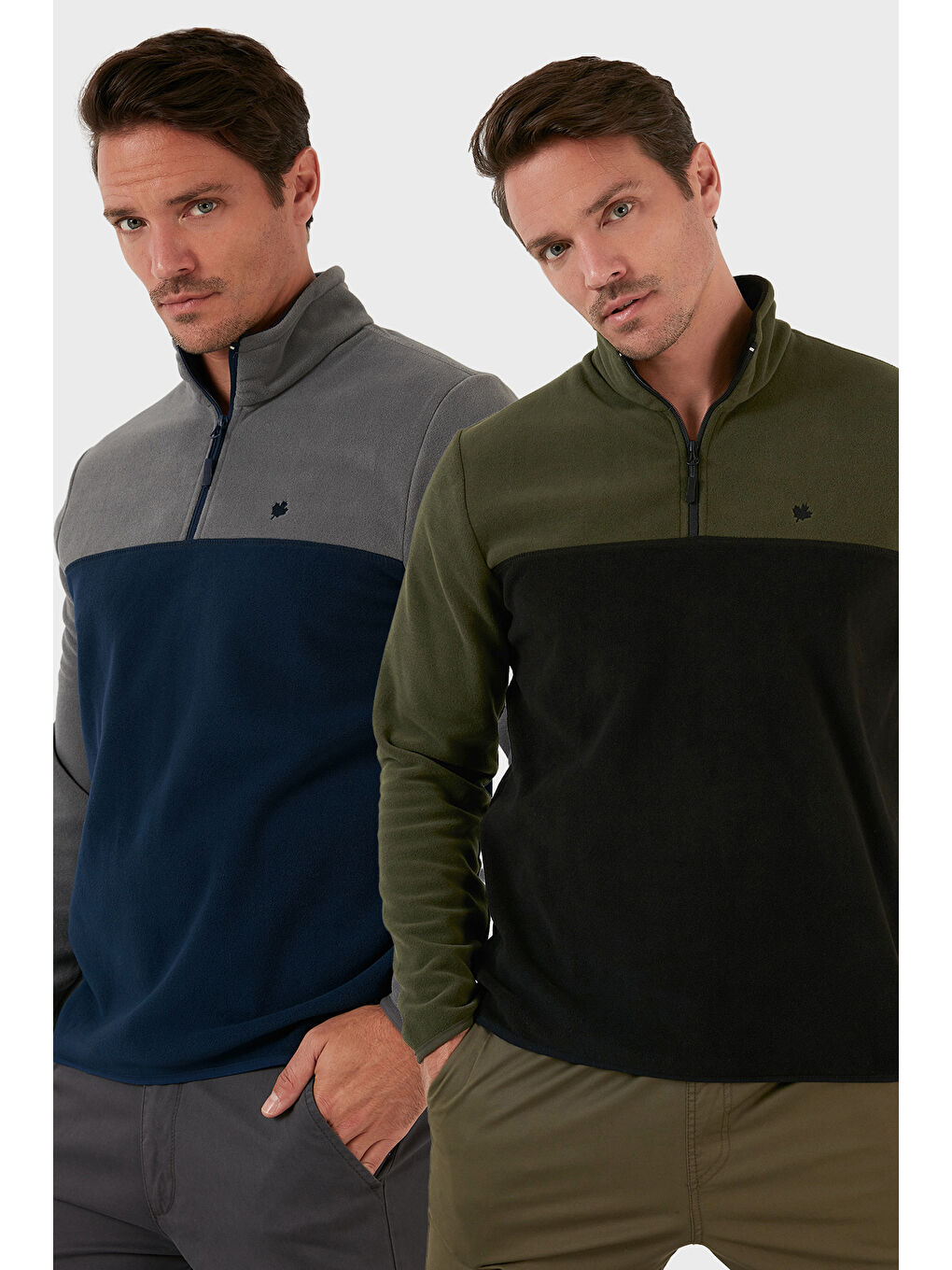 Gri Regular Fit Anti-Pilling Tüylenme Yapmayan Dik Yaka Şardonlu 2'li Paket Polar 5906016S2