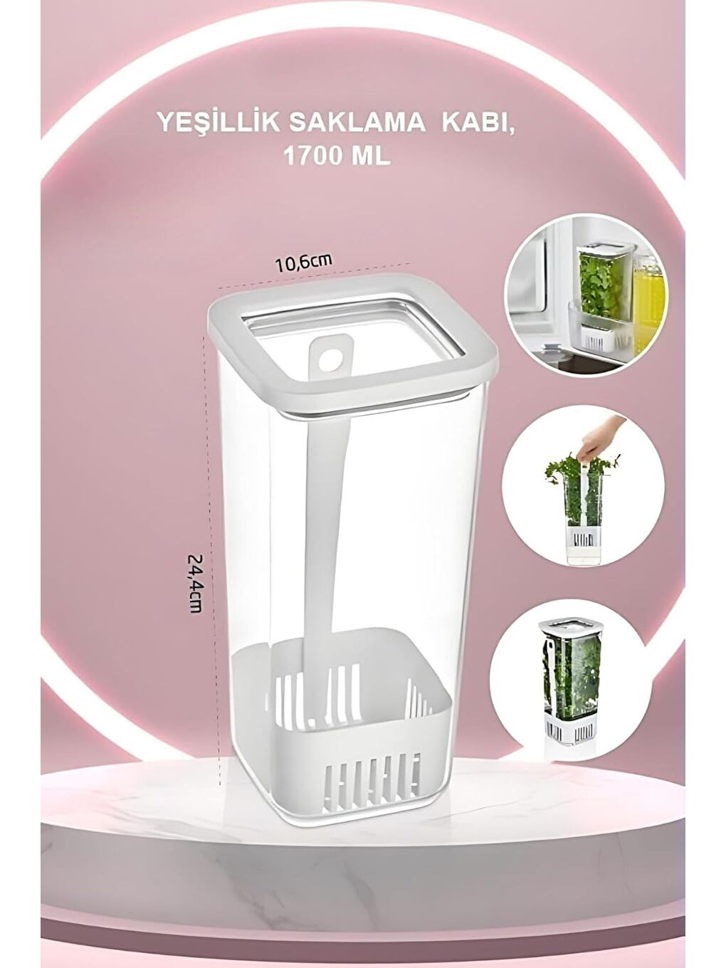 Beyaz Vip Ahmet VP-007 Suda Yeşillik Saklama Kabı 1700 ML-6