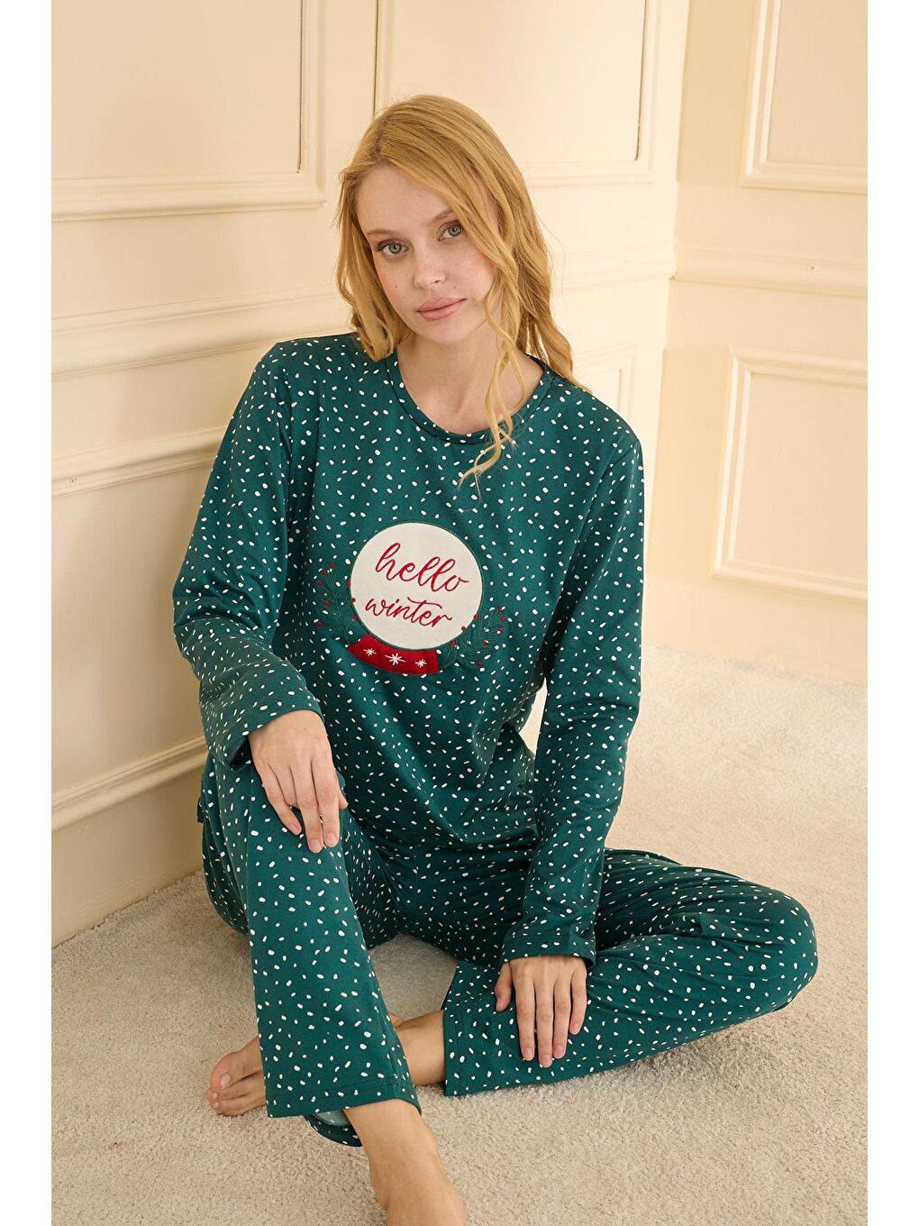 Kadın Sandy Genç Bisiklet Yaka Pijama Takım | Yeşil 19104-2228-1