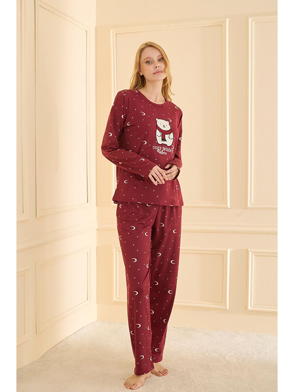 Kadın Sandy Genç Bisiklet Yaka Pijama Takım | Bordo 19104-2225