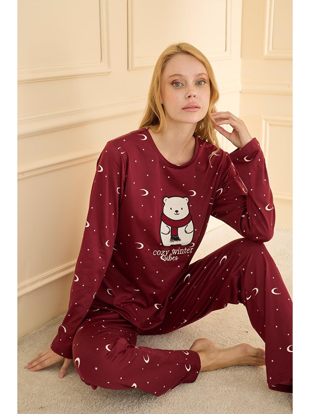 Kadın Sandy Genç Bisiklet Yaka Pijama Takım | Bordo 19104-2225-1