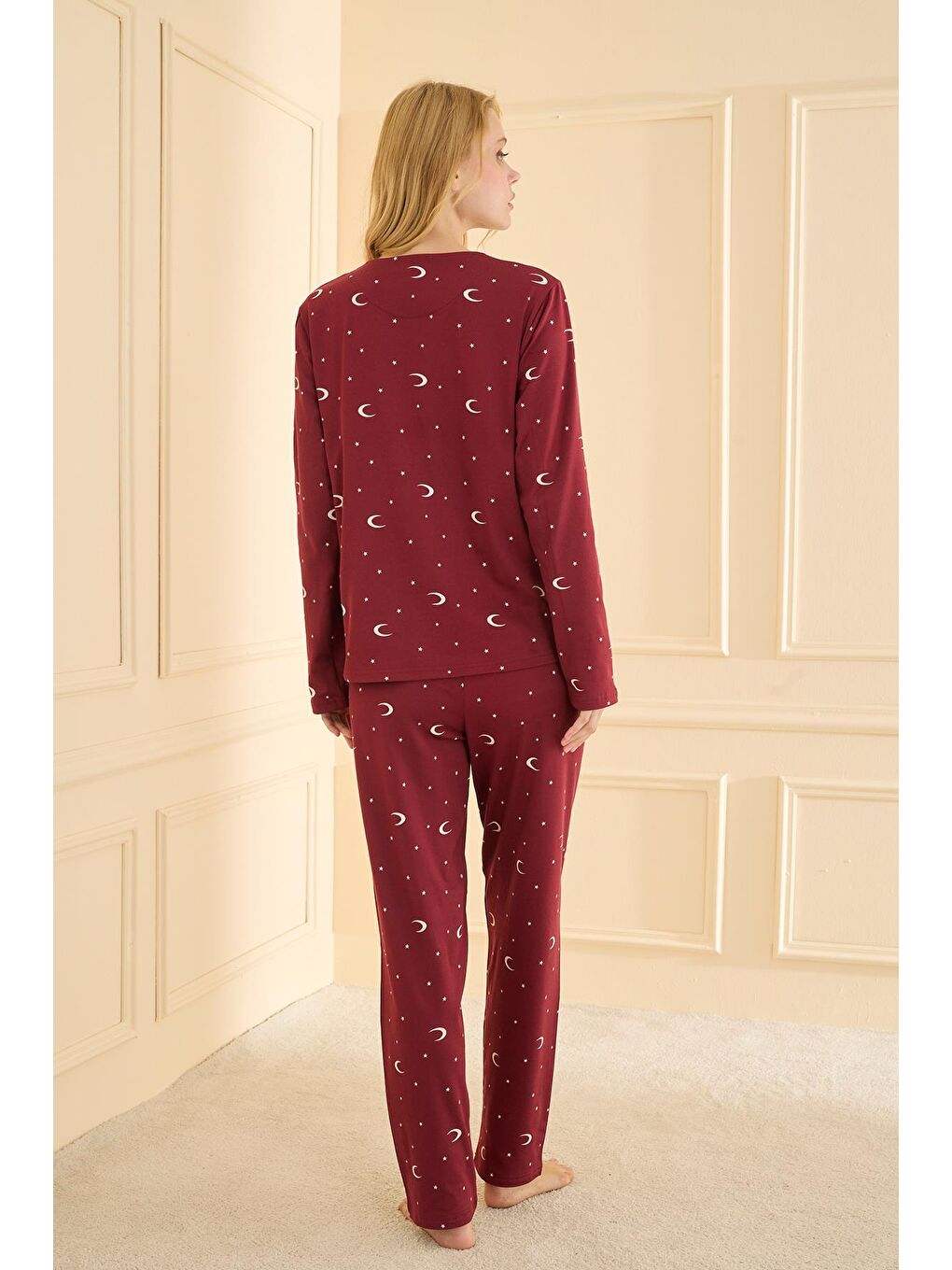 Kadın Sandy Genç Bisiklet Yaka Pijama Takım | Bordo 19104-2225-2