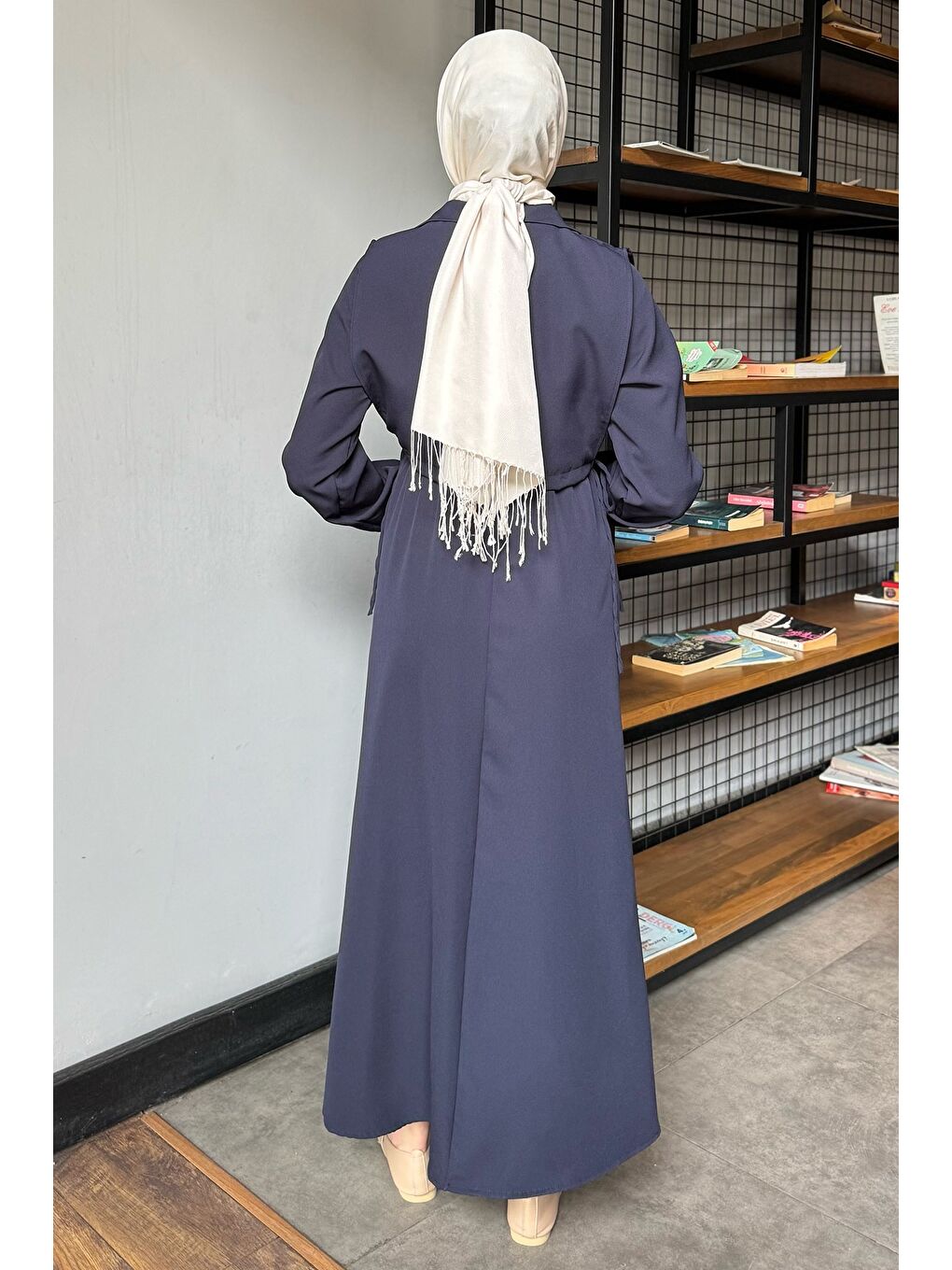 Lacivert Yan Bağlamalı Bluz Kombinli Tesettür Elbise-6