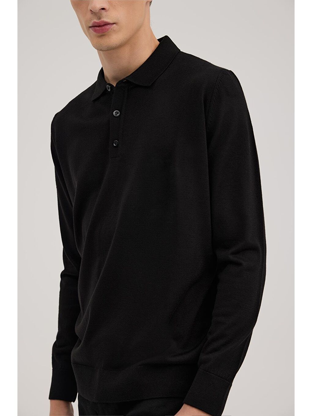 Siyah Comfort Fit Polo Yaka Yünlü Triko-2