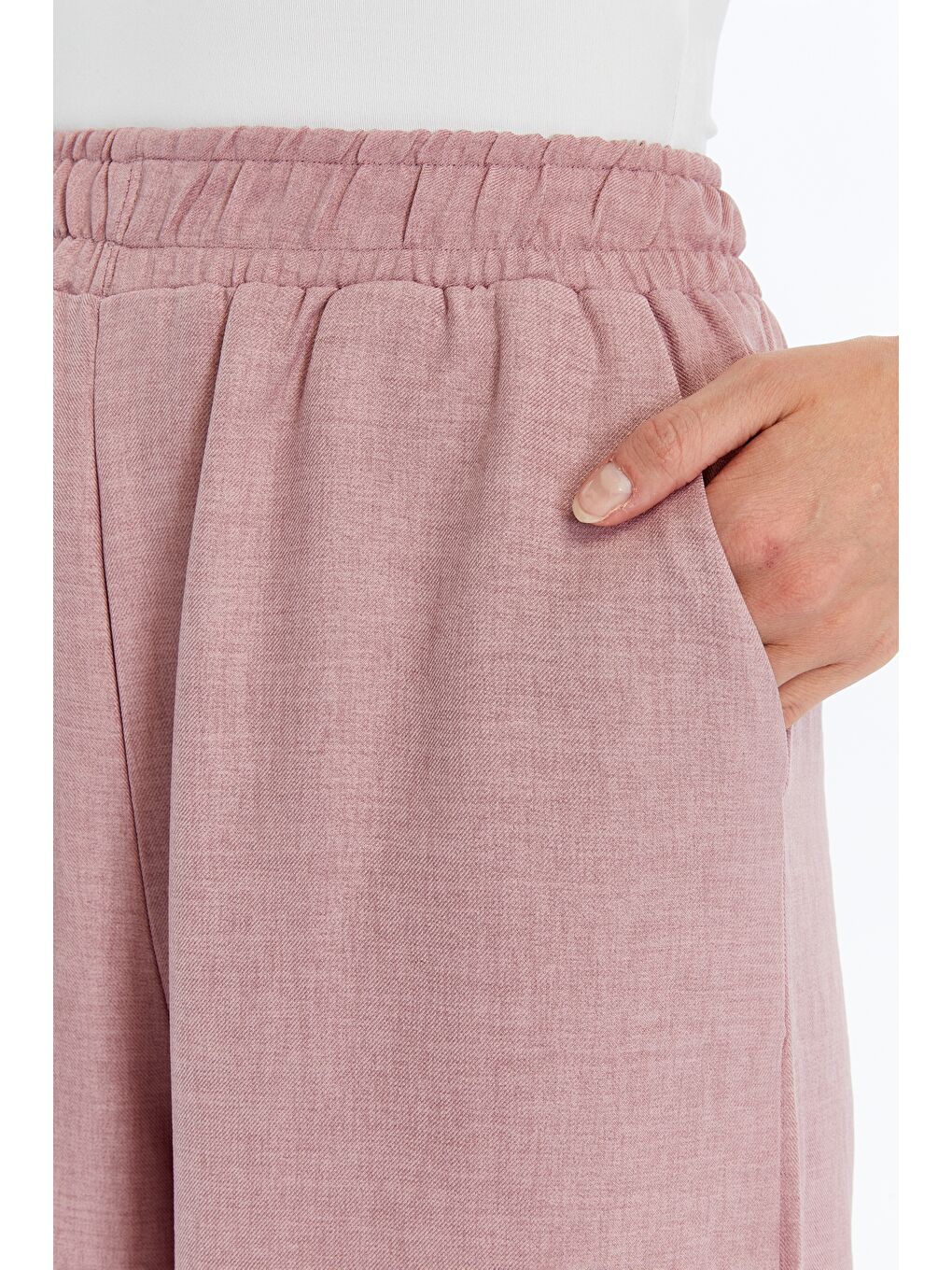Pembe Kadın Pantolon Keten Karışımlı Belİ Lastikli Kırışmaz Pantolon KETEN-PANTOLON-3