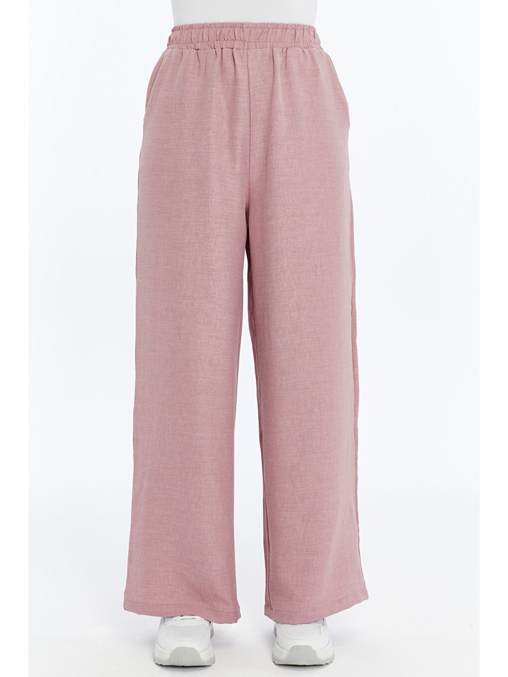 Pembe Kadın Pantolon Keten Karışımlı Belİ Lastikli Kırışmaz Pantolon KETEN-PANTOLON-4