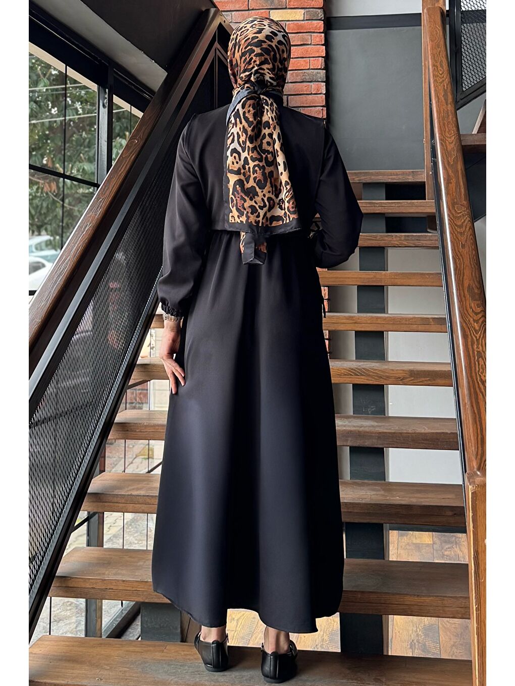 Siyah Yan Bağlamalı Bluz Kombinli Tesettür Elbise-7