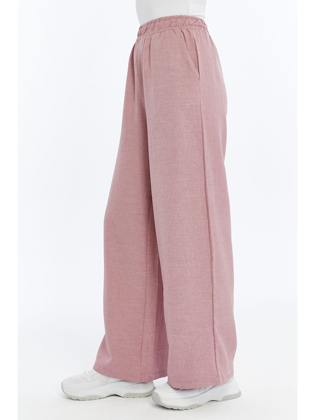 Pembe Kadın Pantolon Keten Karışımlı Belİ Lastikli Kırışmaz Pantolon KETEN-PANTOLON-5