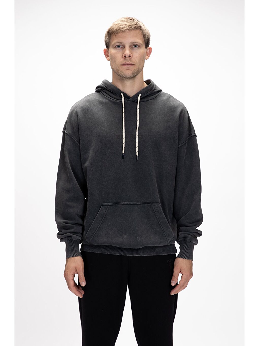 Acid Bear Kapüşonlu Siyah Oversize Erkek Sweatshirt