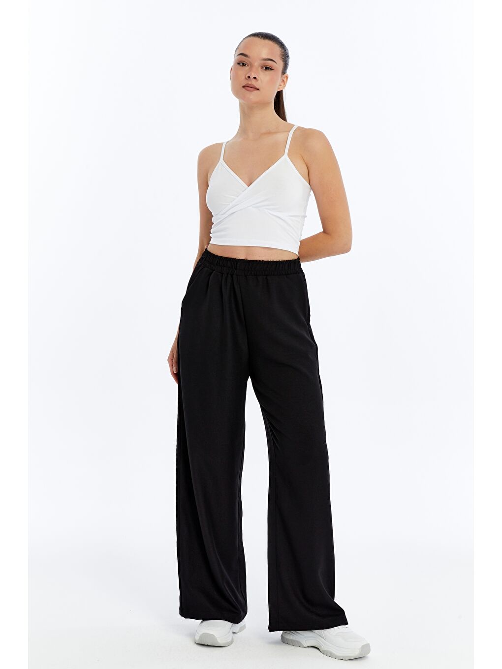 Siyah Kadın Pantolon Keten Karışımlı Belİ Lastikli Kırışmaz Pantolon KETEN-PANTOLON-1