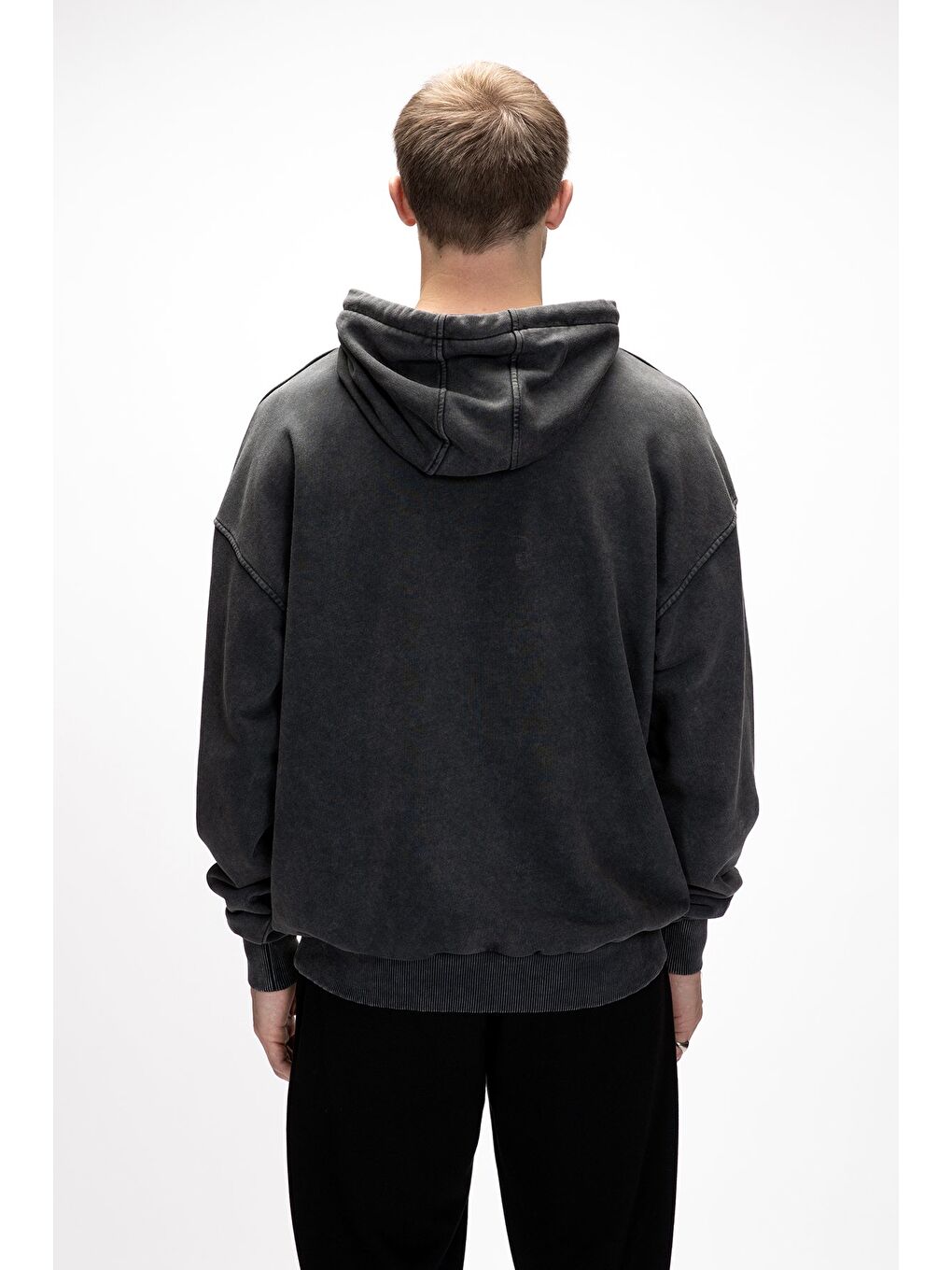 Acid Bear Kapüşonlu Siyah Oversize Erkek Sweatshirt-2