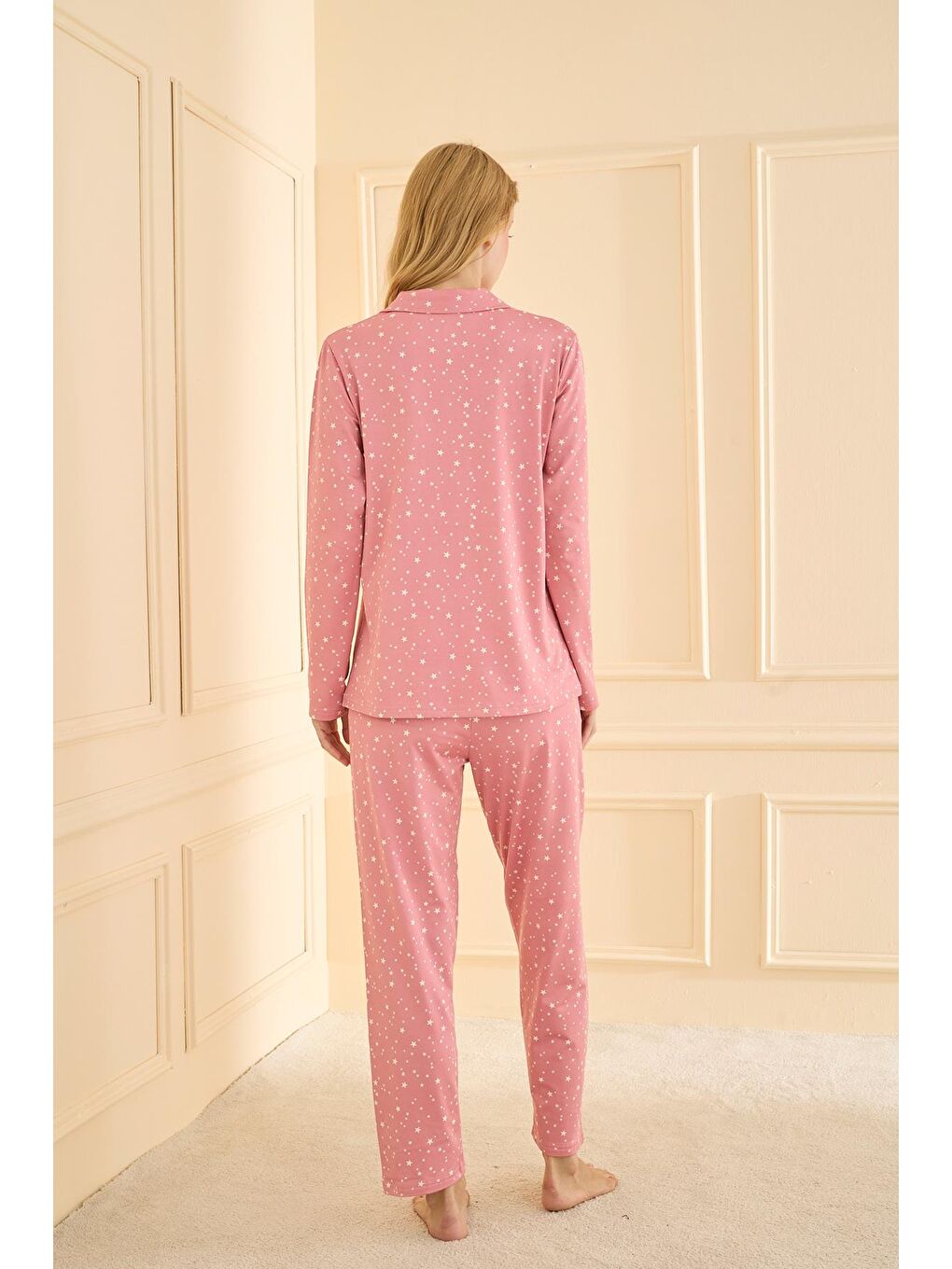 Pembe Kadın Sandy Genç Önden Düğmeli Pijama Takımı | Pudra 19103-554-3