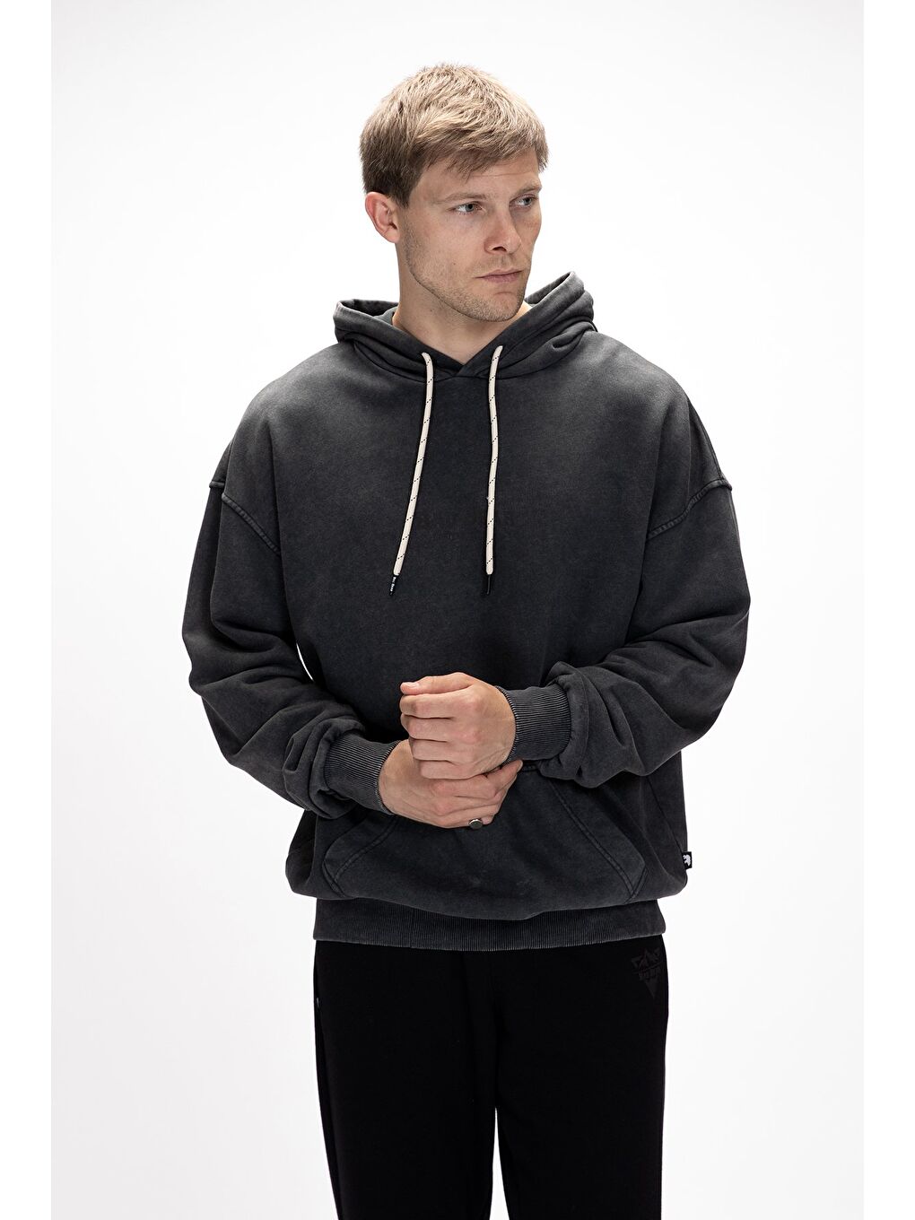 Acid Bear Kapüşonlu Siyah Oversize Erkek Sweatshirt-3