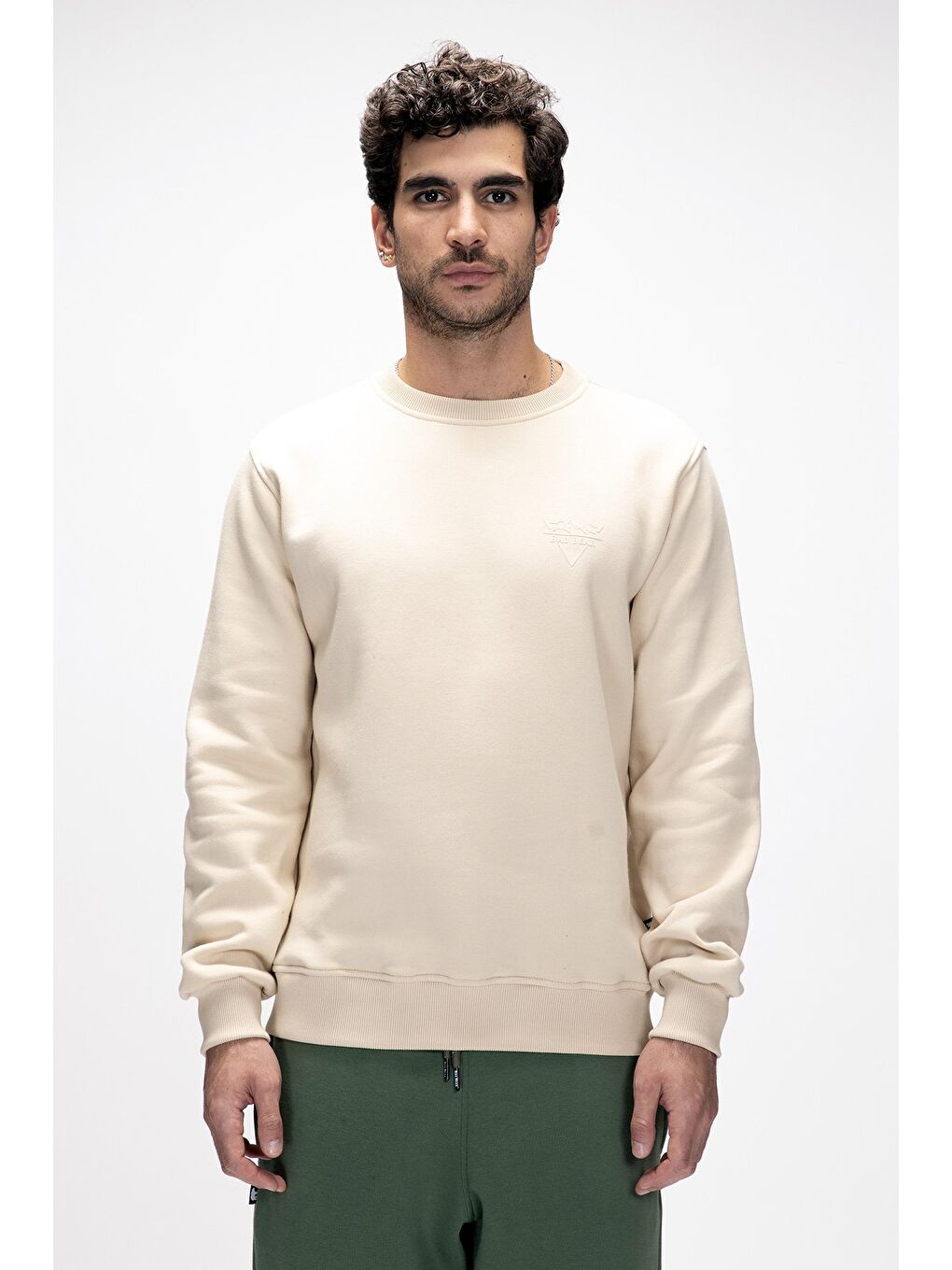 Windy Bej Crewneck Erkek Baskılı Sweatshirt