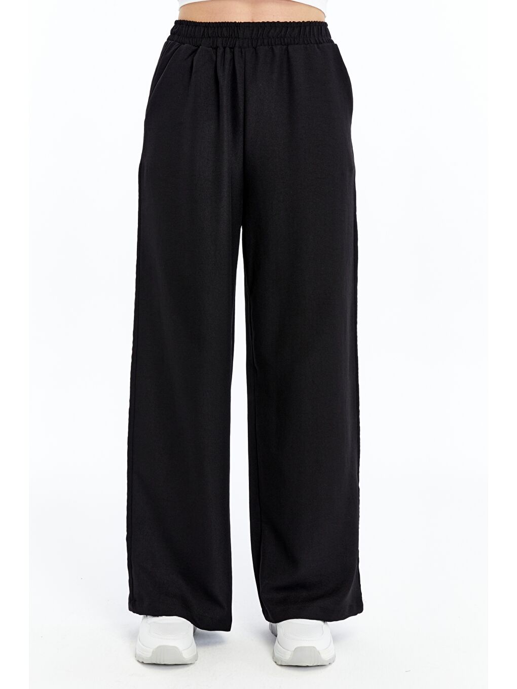 Siyah Kadın Pantolon Keten Karışımlı Belİ Lastikli Kırışmaz Pantolon KETEN-PANTOLON-4