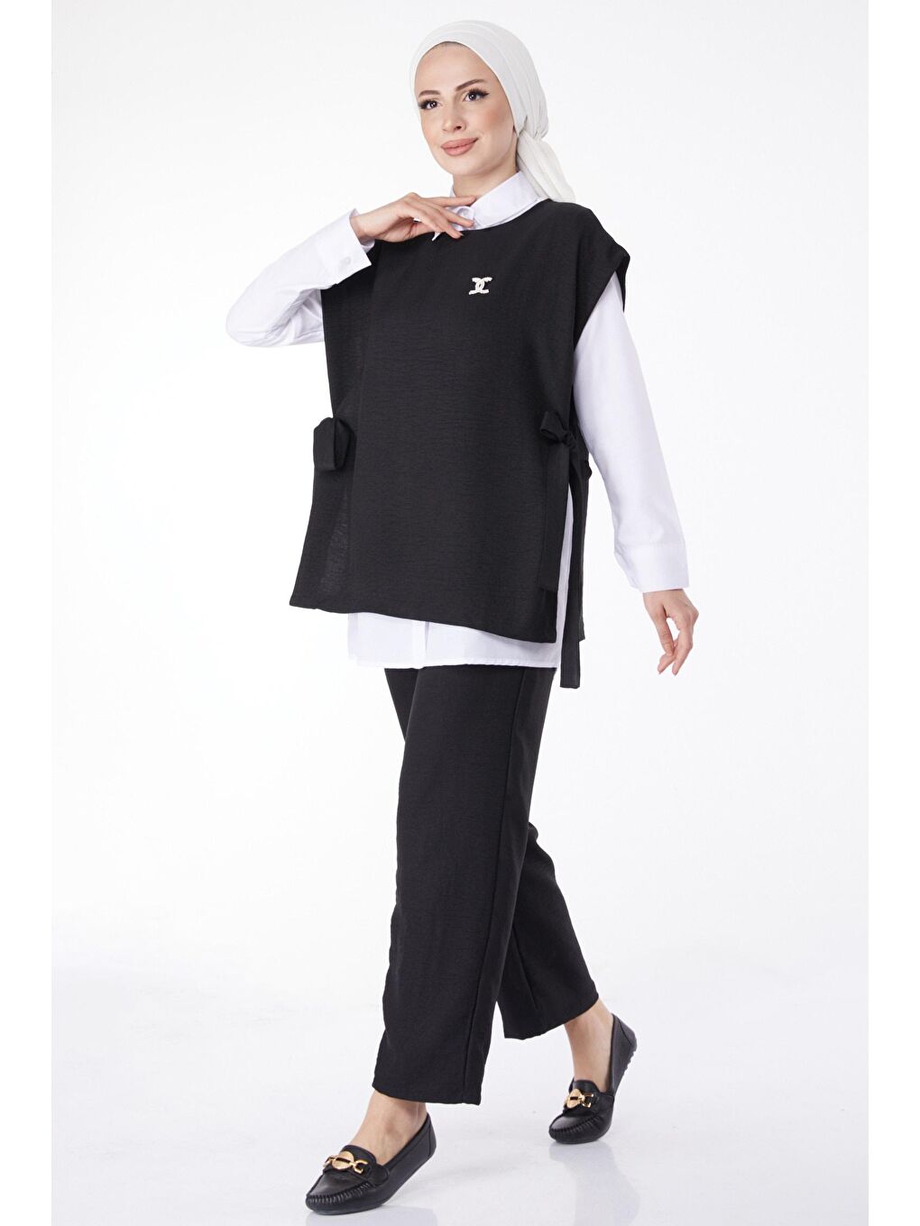 Bisiklet Yaka Kadın Siyah Üçlü Takım - 25127