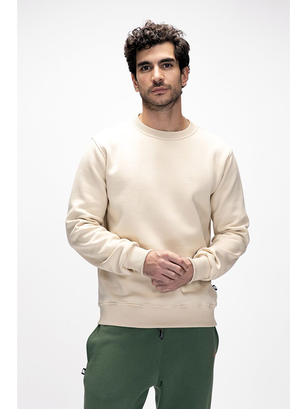 Windy Bej Crewneck Erkek Baskılı Sweatshirt-3