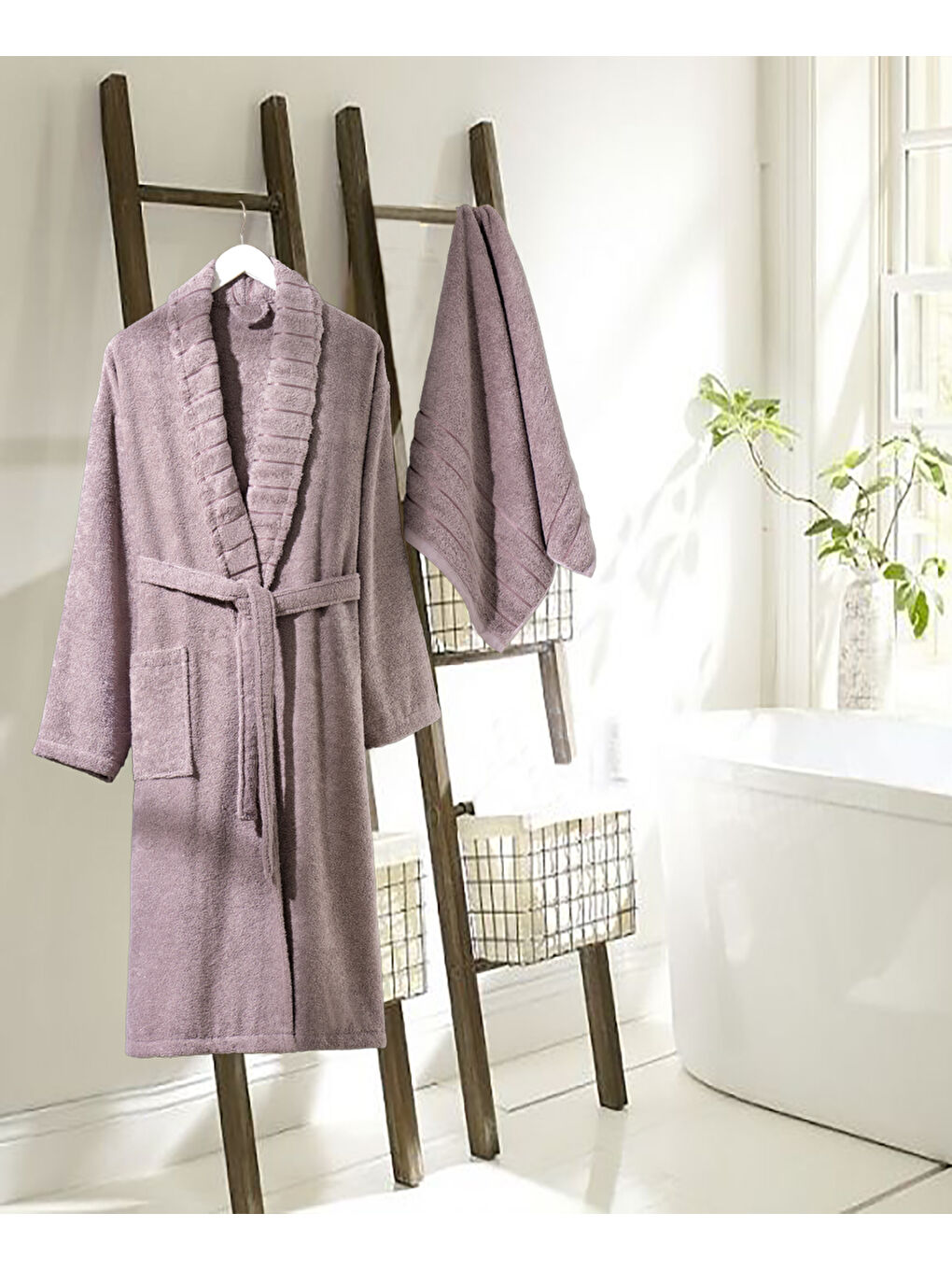 Bornoz - Havlu Seti Carla İndigo Mürdüm L/XL+50x90cm-1