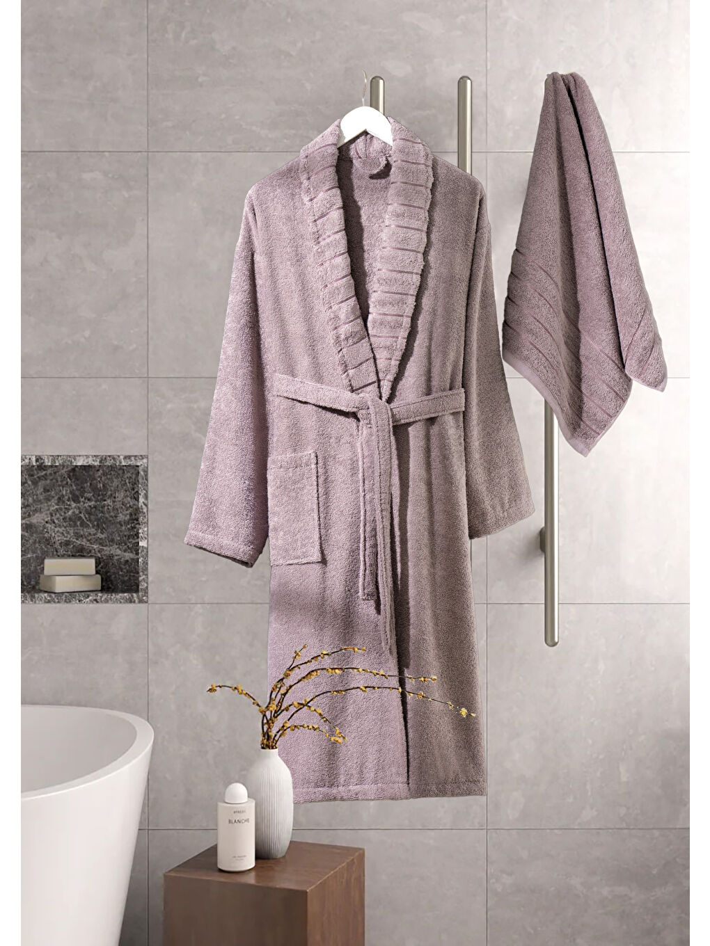 Bornoz - Havlu Seti Carla İndigo Mürdüm L/XL+50x90cm-2