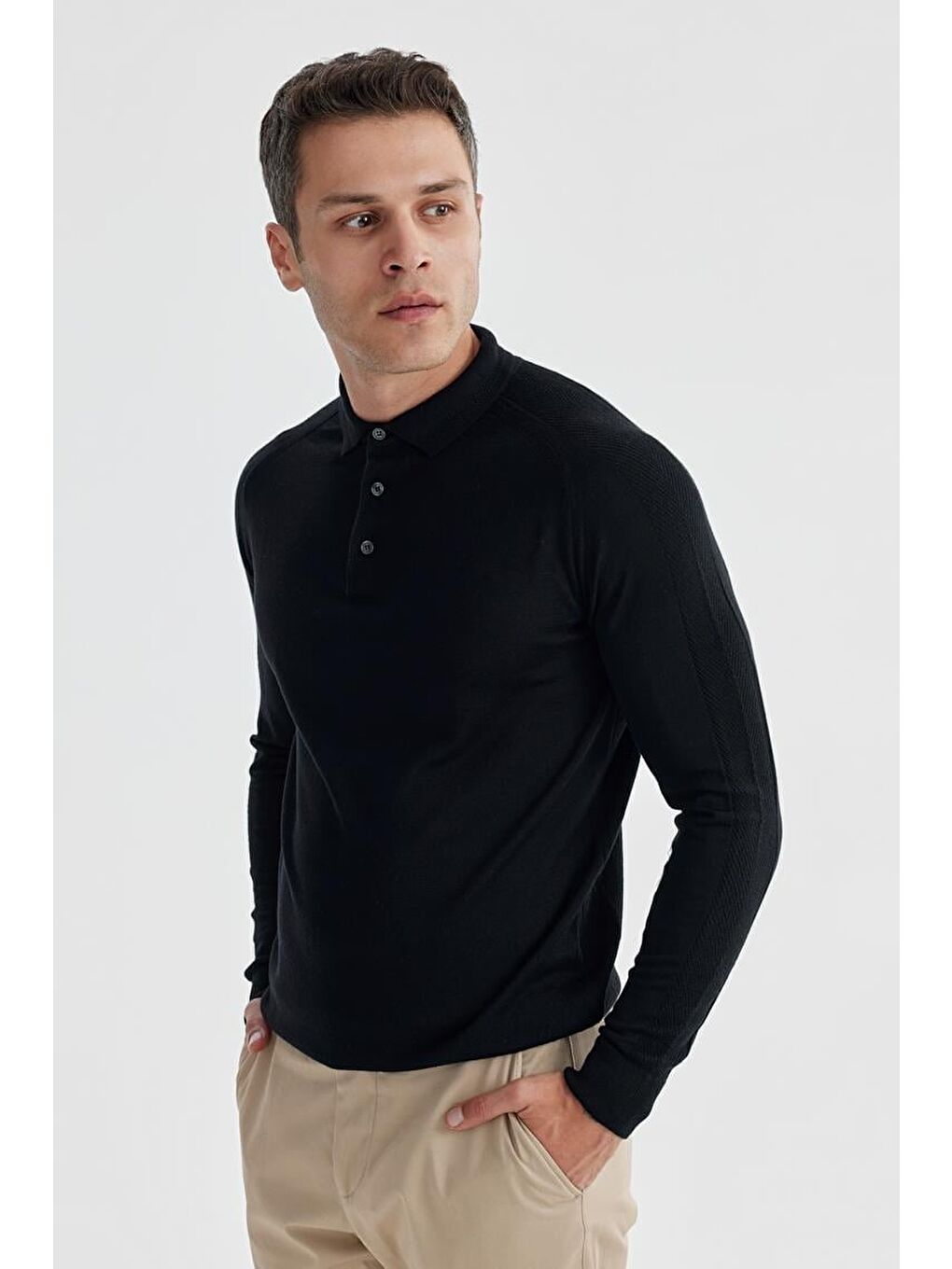 Lacivert Slim Fit Yünlü Desenli Polo Yaka Triko-2