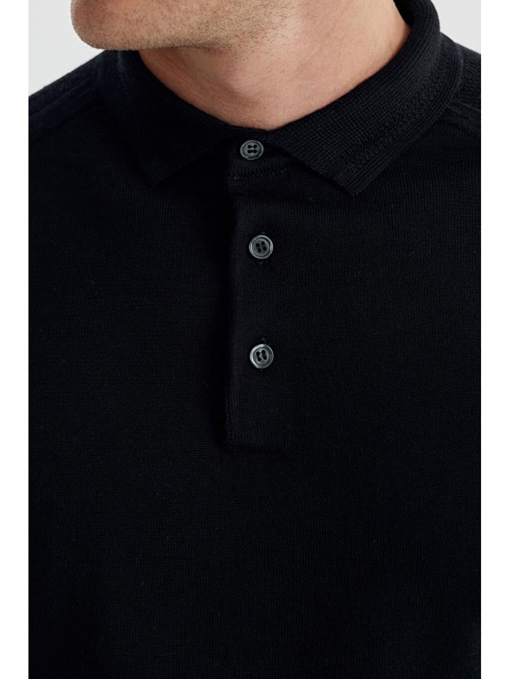 Lacivert Slim Fit Yünlü Desenli Polo Yaka Triko-3