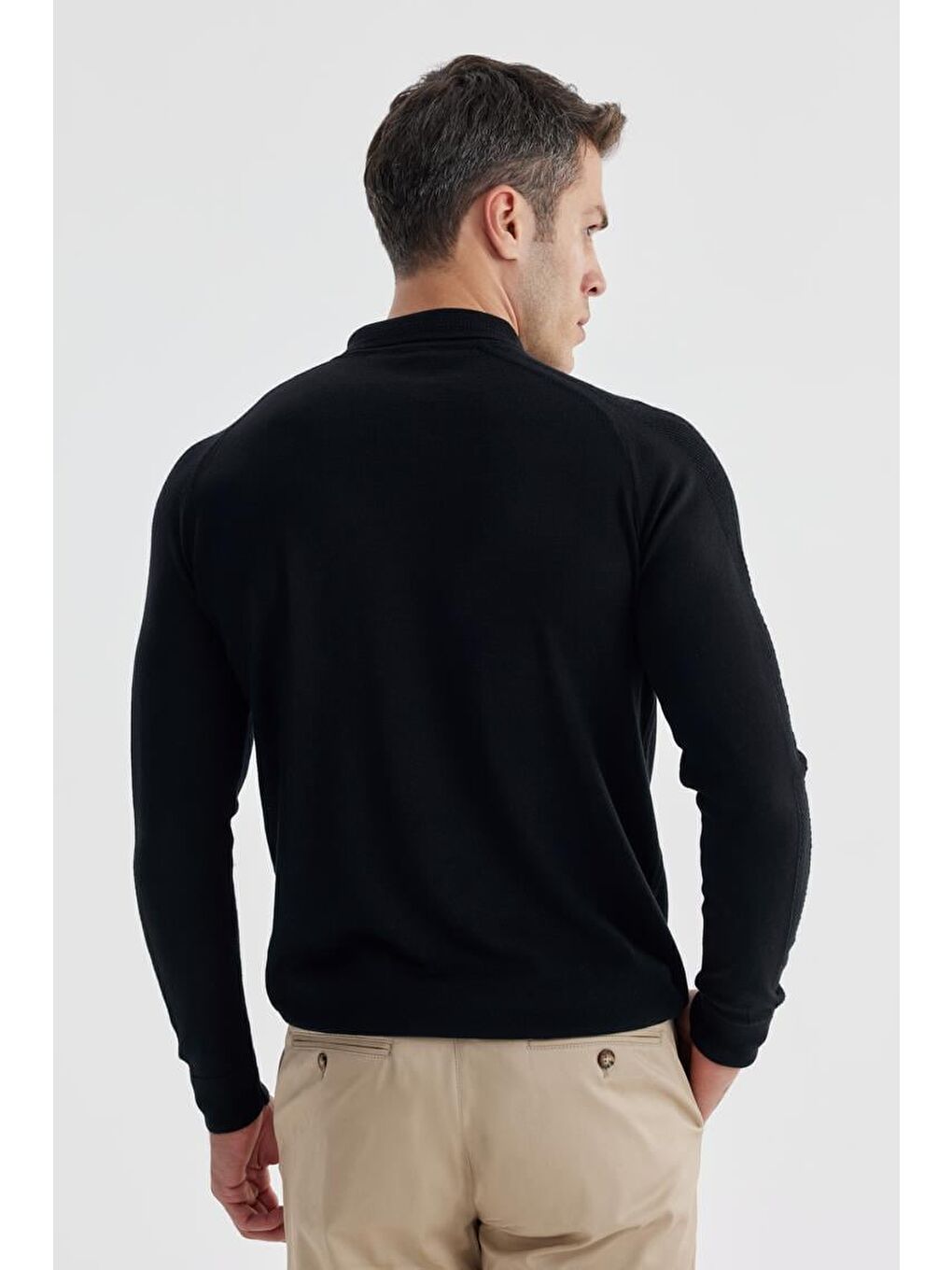 Lacivert Slim Fit Yünlü Desenli Polo Yaka Triko-4