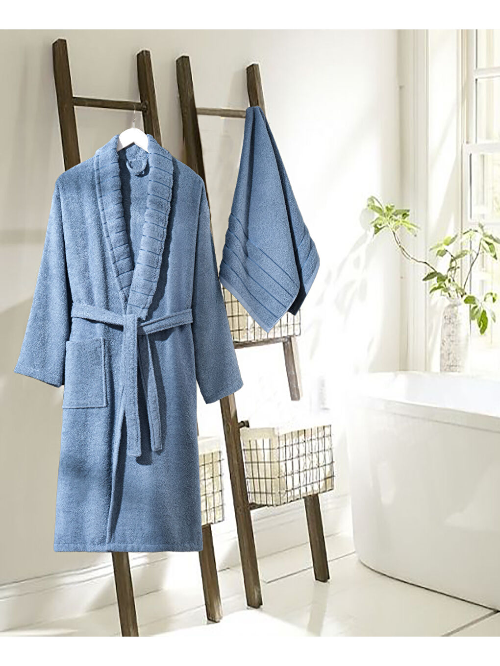 Bornoz - Havlu Seti Carla İndigo Mavi S/M+50x90cm-1