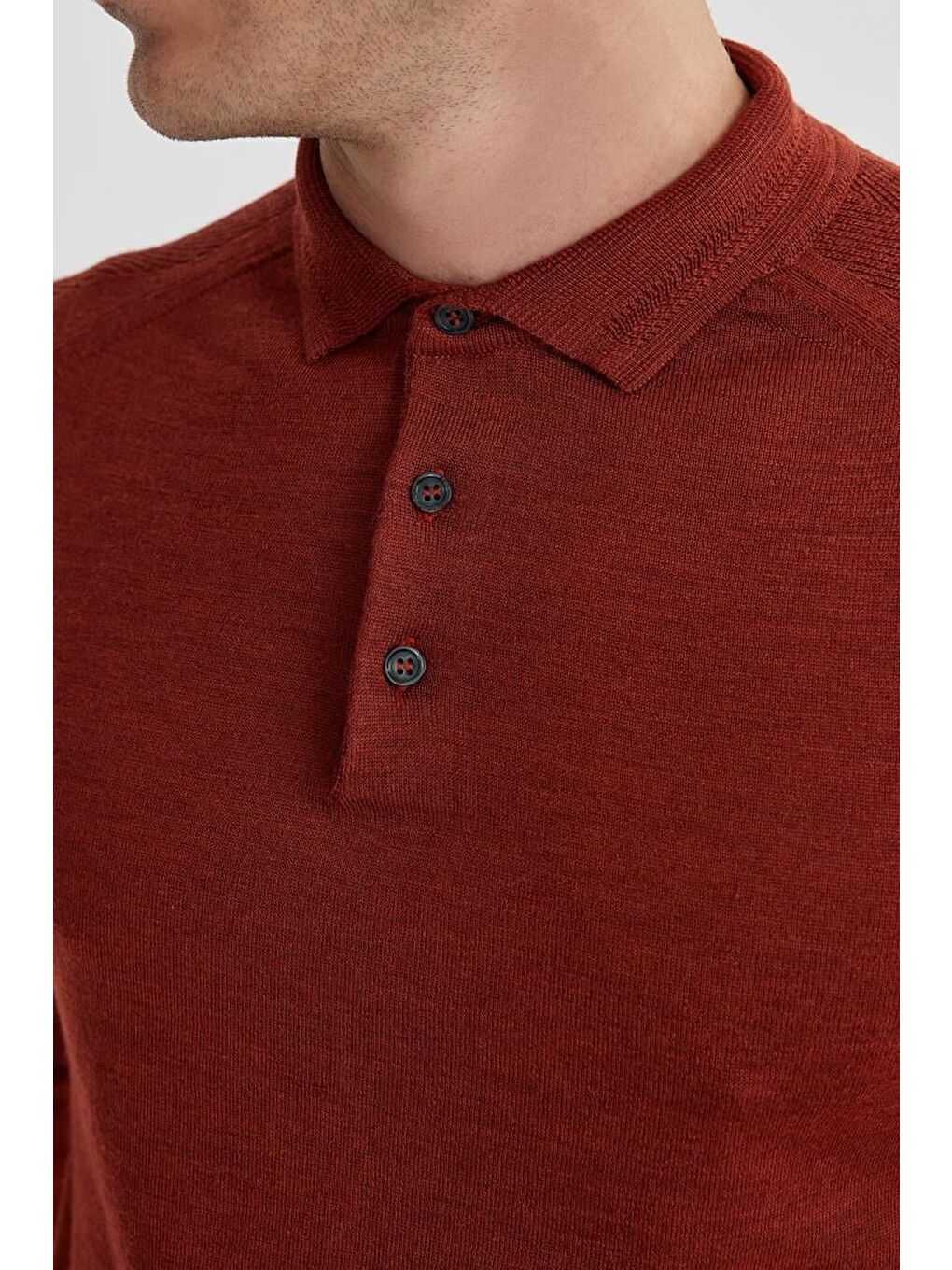 Kahverengi Kiremit Slim Fit Yünlü Desenli Polo Yaka Triko-2