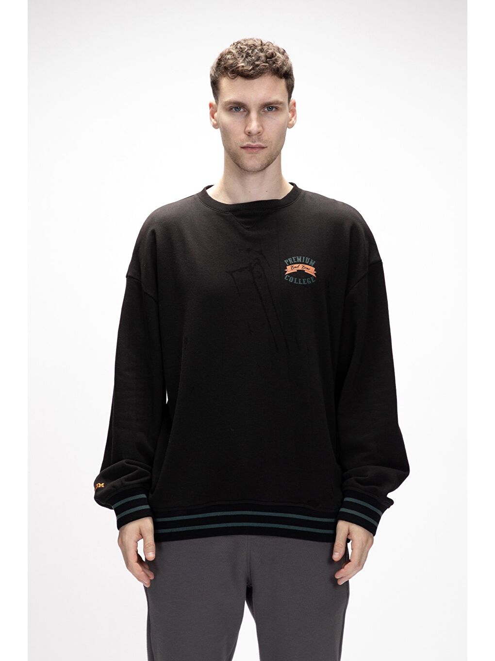 Siyah Vecna Si̇yah Oversize Erkek Baskılı Sweatshirt