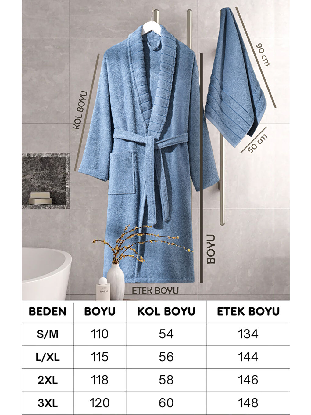 Bornoz - Havlu Seti Carla İndigo Mavi S/M+50x90cm-3