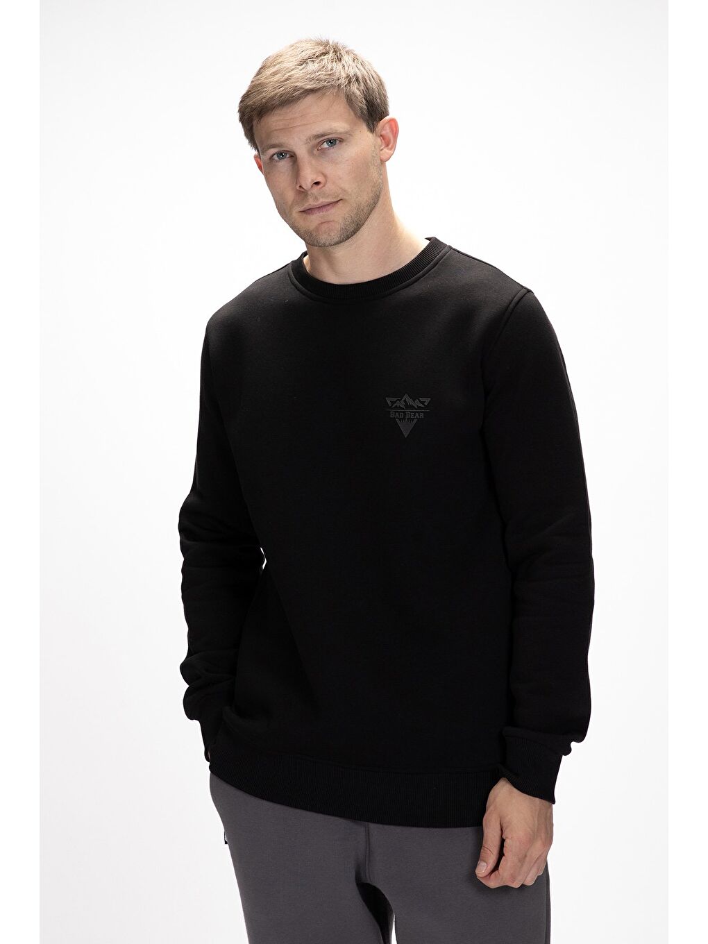 Siyah Windy Si̇yah Crewneck Erkek Baskılı Sweatshirt-3