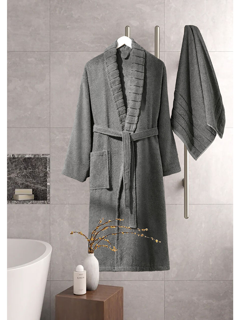 Bornoz - Havlu Seti Carla Antrasit L/XL+50x90cm-1