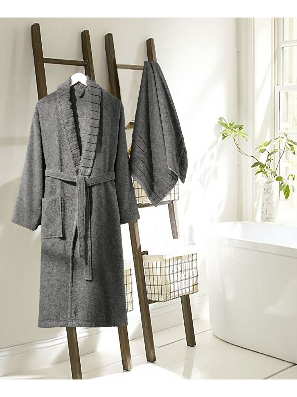 Bornoz - Havlu Seti Carla Antrasit L/XL+50x90cm-2