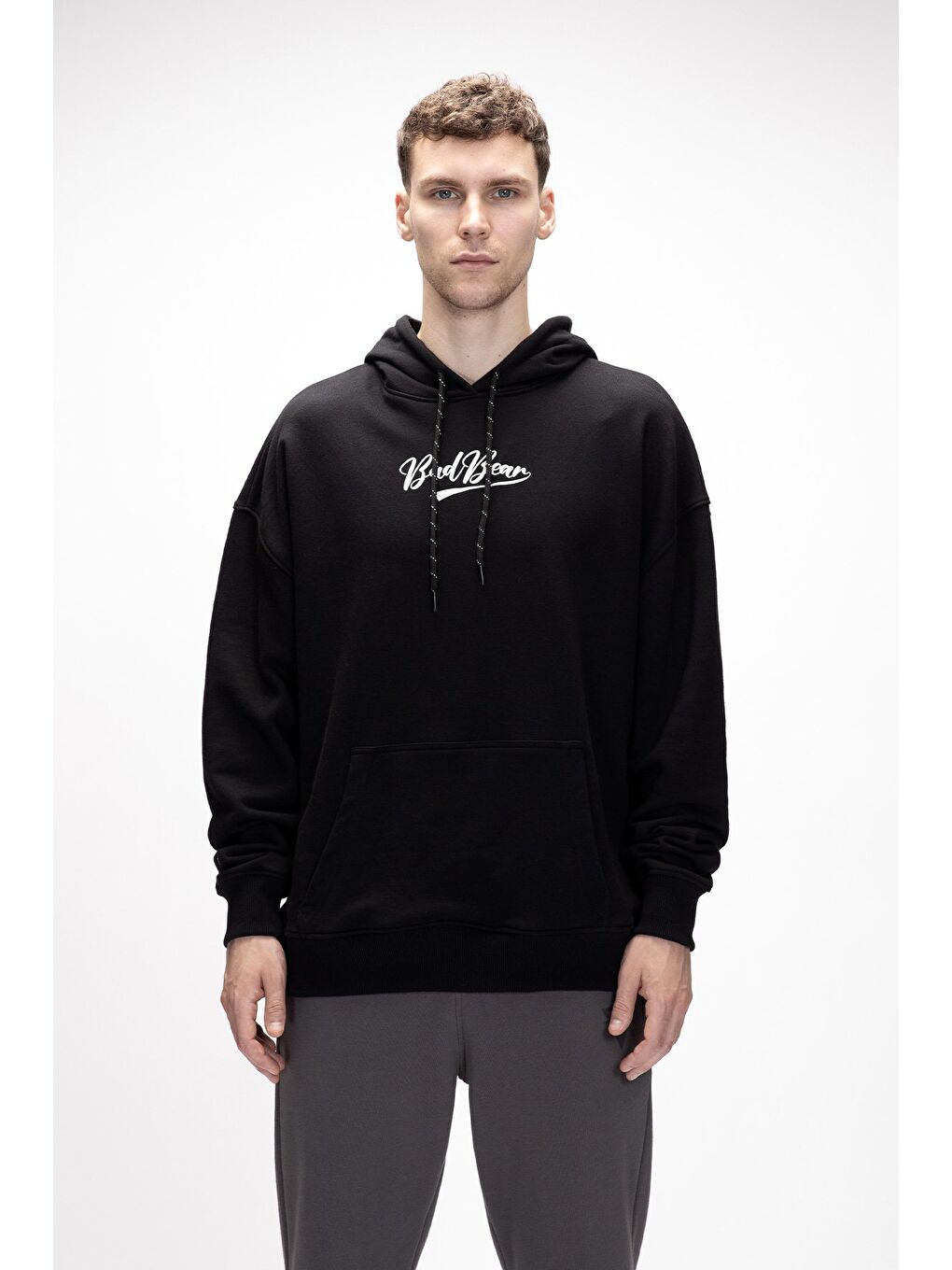 Siyah York Si̇yah Kapüşonlu Oversize Erkek Baskılı Sweatshirt