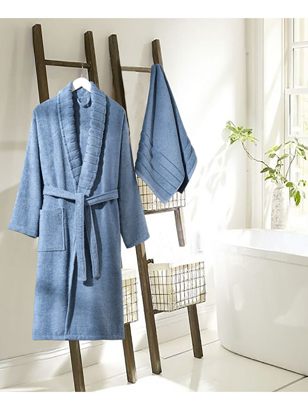 Bornoz - Havlu Seti Carla İndigo Mavi L/XL+50x90cm-1
