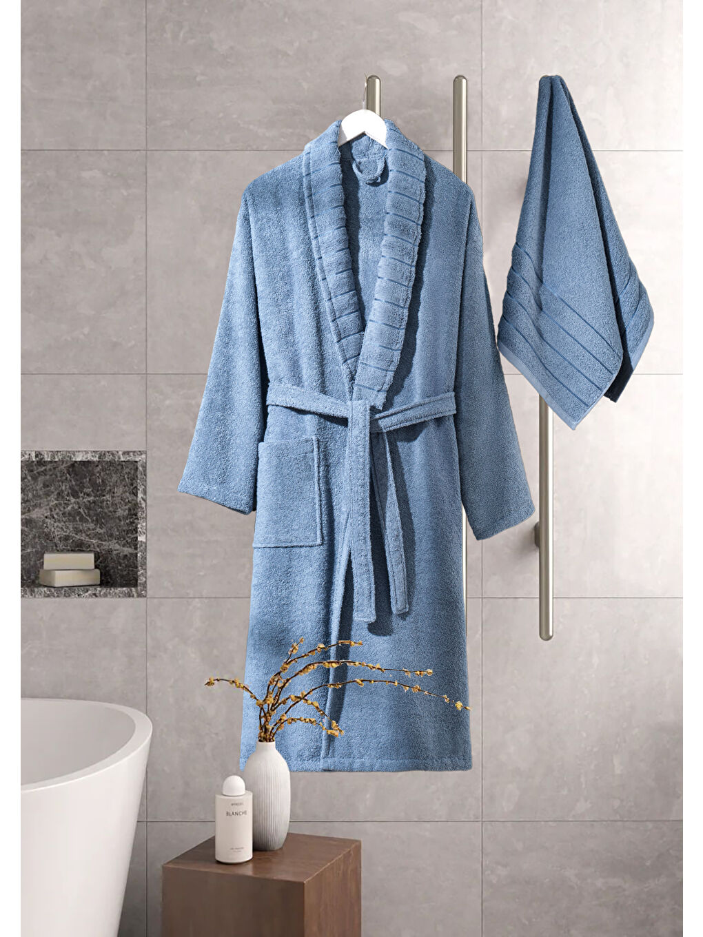 Bornoz - Havlu Seti Carla İndigo Mavi L/XL+50x90cm-2